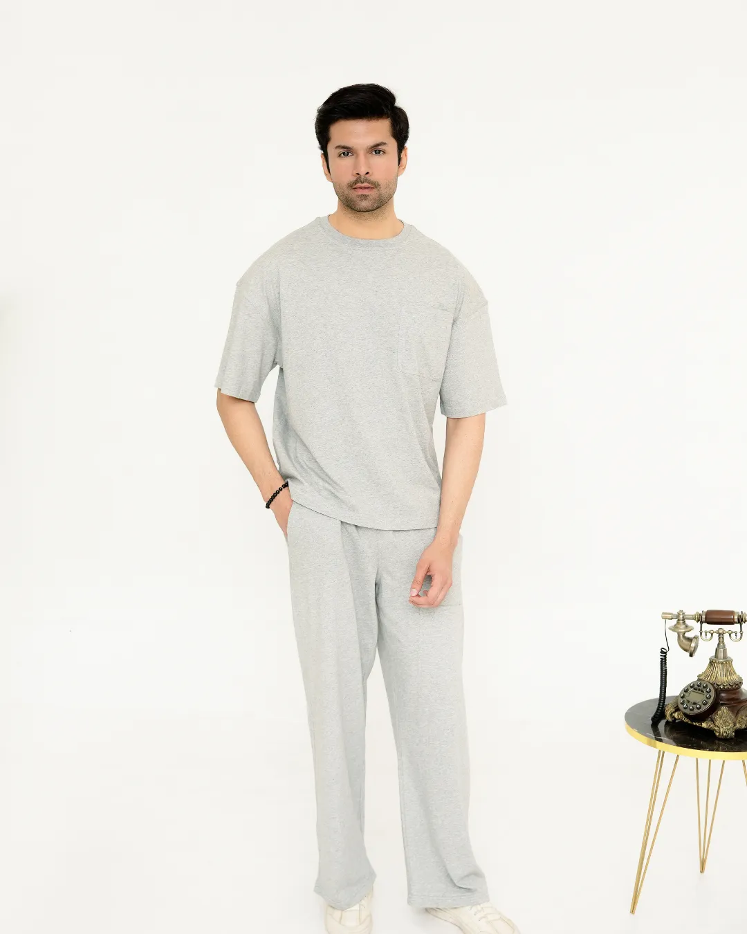 Grey Oversized Co-Ord Set for Men 1 Light grey oversized t-shirt for men by Covra Pakistan