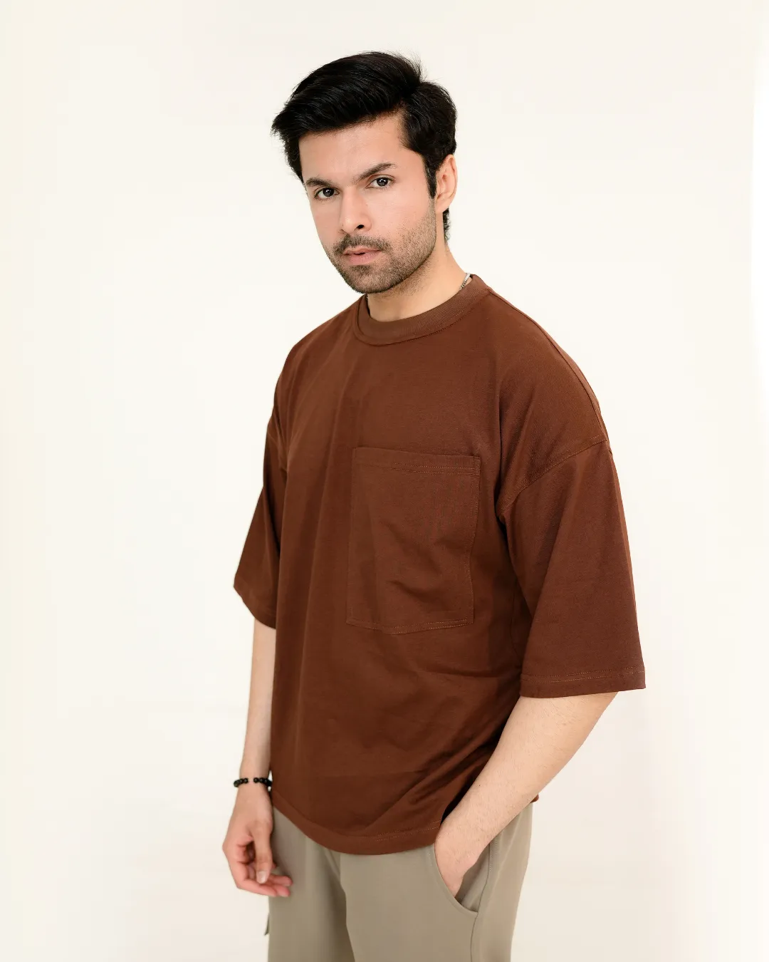 Brown Oversized Drop-Shoulder Shirt for Men 4 Brown oversized t-shirt for men upper body view by Covra