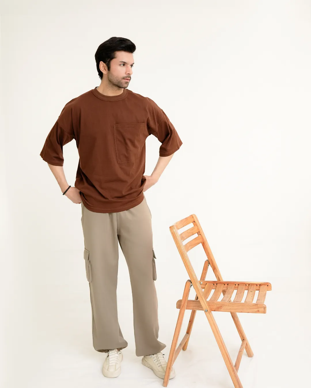 Brown Oversized Drop-Shoulder Shirt for Men 3 Brown drop-shoulder t-shirt for men full front view by Covra