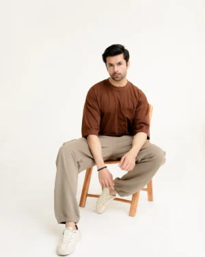Brown oversized drop-shoulder t-shirt for men by Covra Pakistan