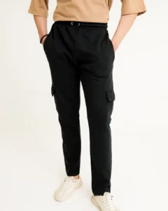 Black baggy cargo trousers for men by Covra Pakistan