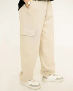 Beige baggy cargo trousers for women by Covra Pakistan