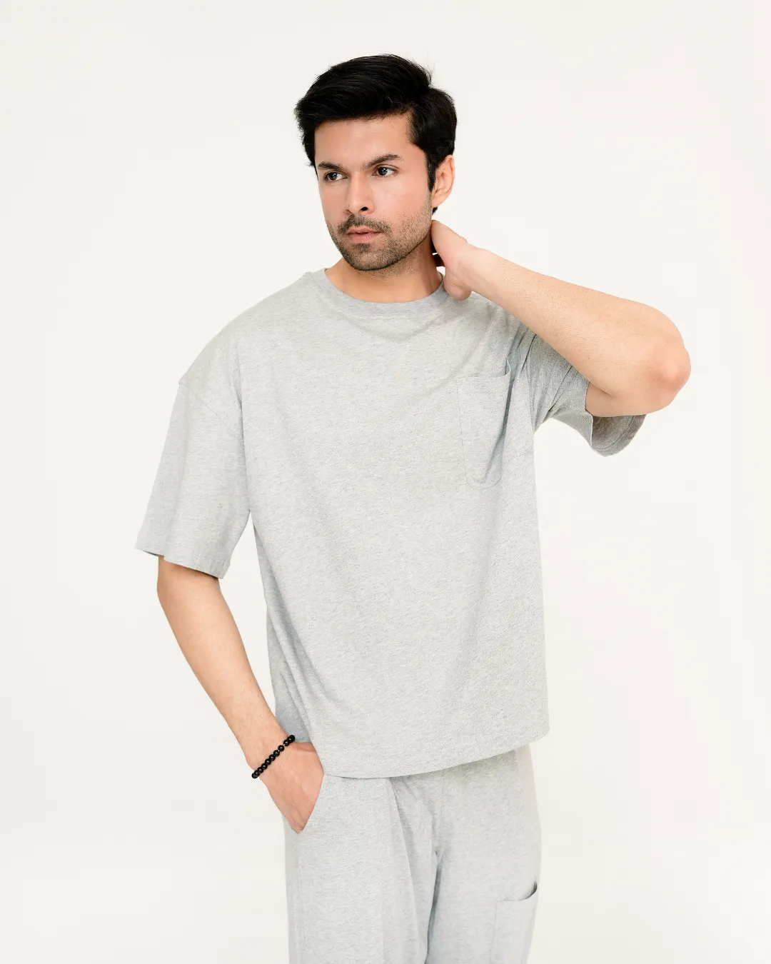 Grey Oversized Co-Ord Set for Men 7 Grey oversized t-shirt for men portrait fit by Covra